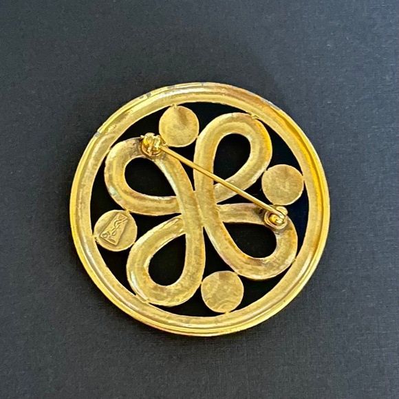 VINTAGE Designer YSL Yves Saint Laurent Large Gold Tone Knot Brooch Pin - Picture 11 of 13